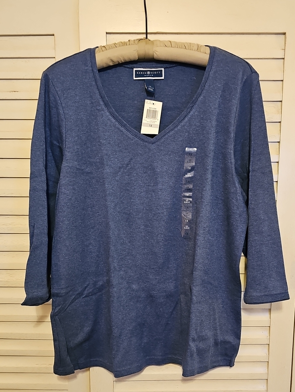 Karen Scott Navy Blue V-Neck Long Sleeve Tee